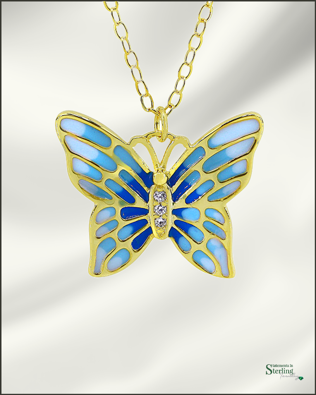 Sterling Silver Enamel Butterfly Necklace in Gold