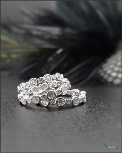 Sterling Silver Cubic Zirconia Bubble Ring Stacking Set