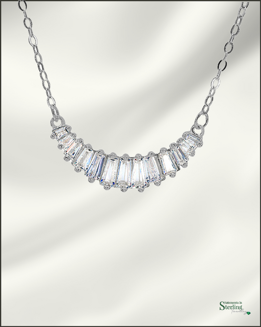 Sterling Silver Art Deco Necklace with Cubic Zirconia