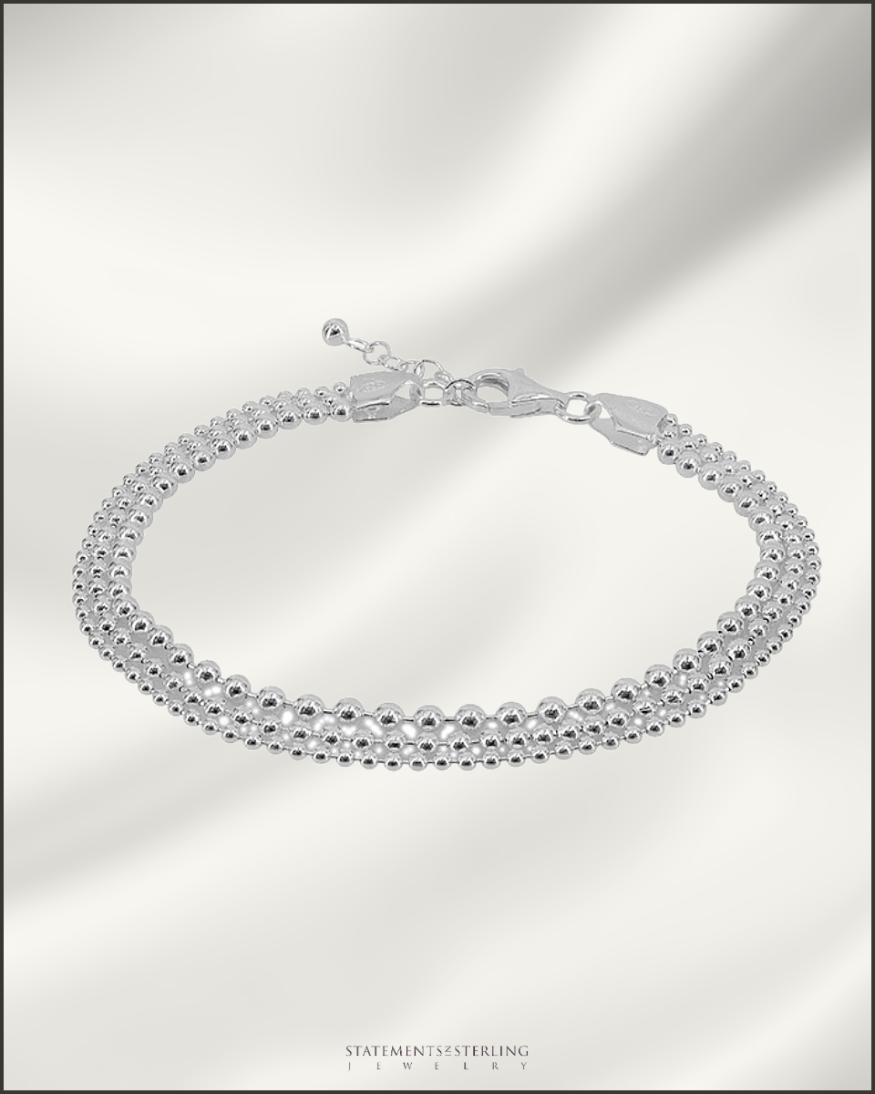 Sterling Silver Bead Triple Layer Bracelet