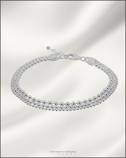 Sterling Silver Bead Triple Layer Bracelet