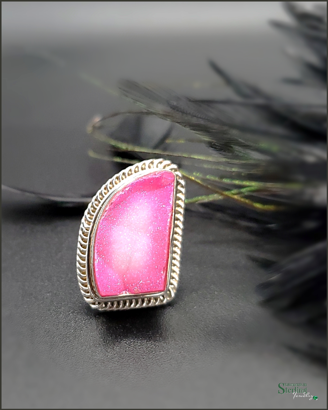 Pink Druzy and Sterling Silver Ring