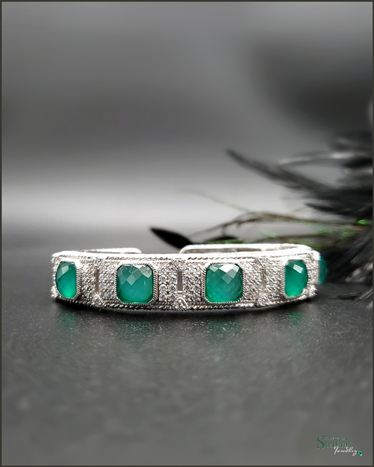 Chalcedony and Sterling Silver Vintage Cuff Bracelet