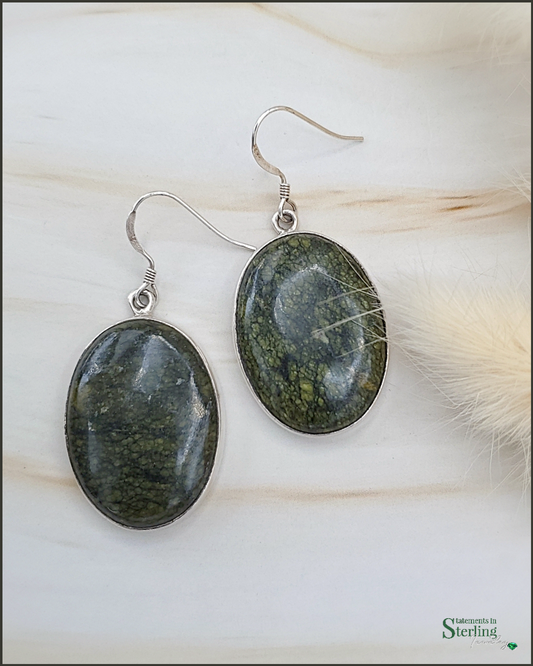 Rainforest Jasper and Sterling Silver Drop Earrings