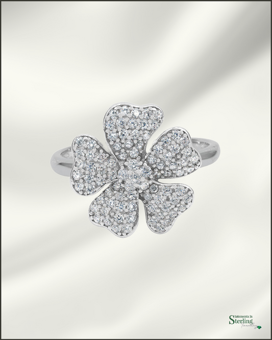 Sterling Silver Flower Ring with Cubic Zirconia