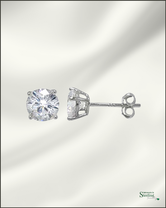 Sterling Silver Classic Cubic Zirconia Stud Earrings