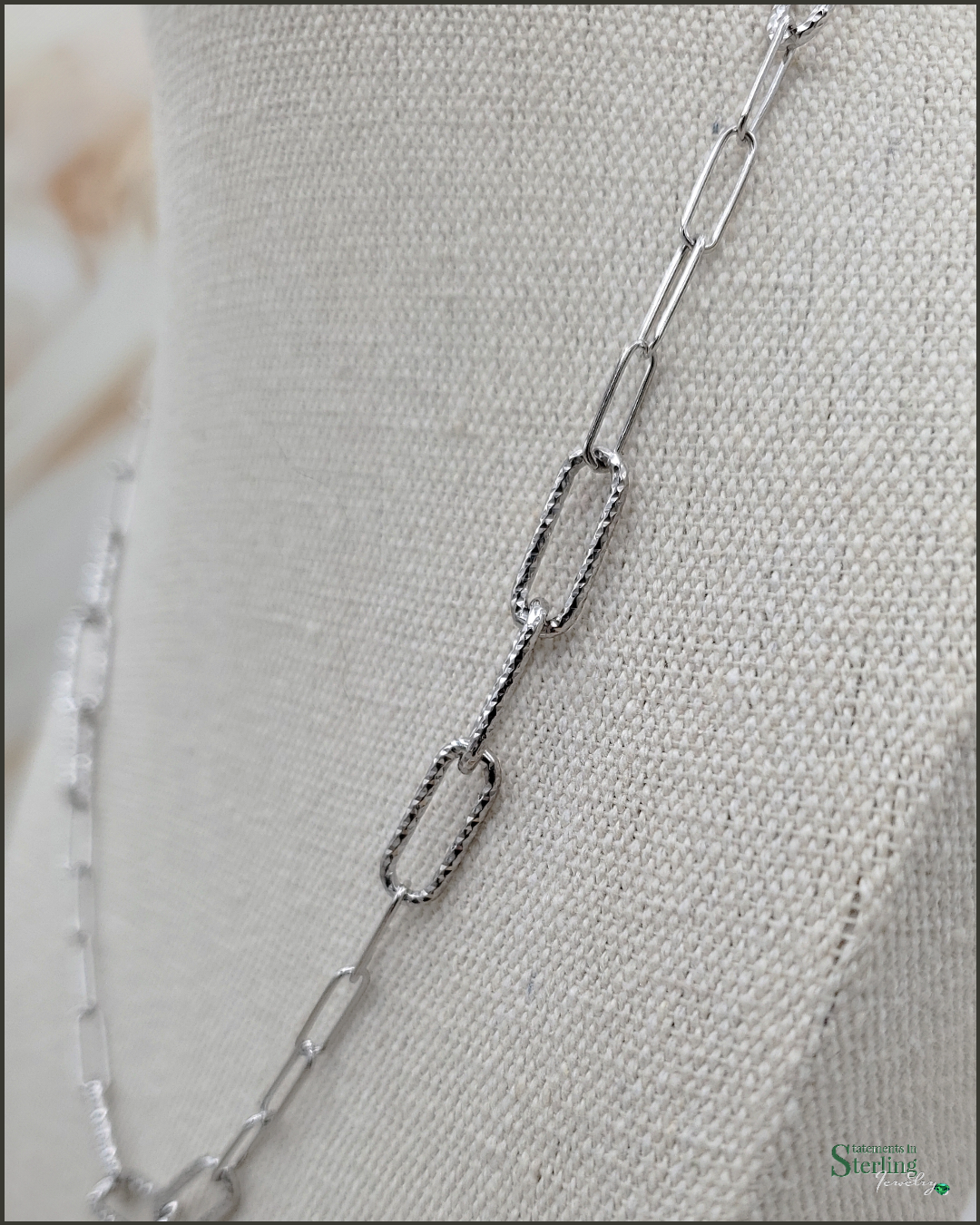 Sterling Silver Paperclip Link Diamond Cut Necklace