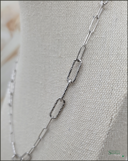 Sterling Silver Paperclip Link Diamond Cut Necklace