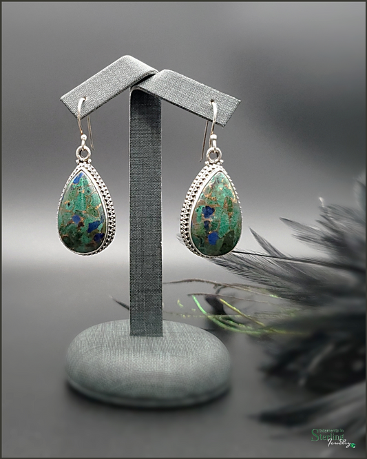 Parrot's Wing Chrysocolla and Sterling Silver Earrings