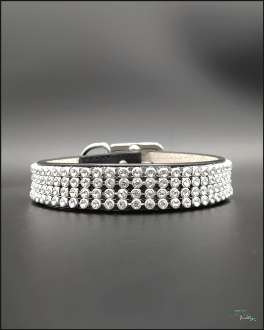 Mutt Couture Rhinestone and Leather Petite Glam Dog Collar in Black