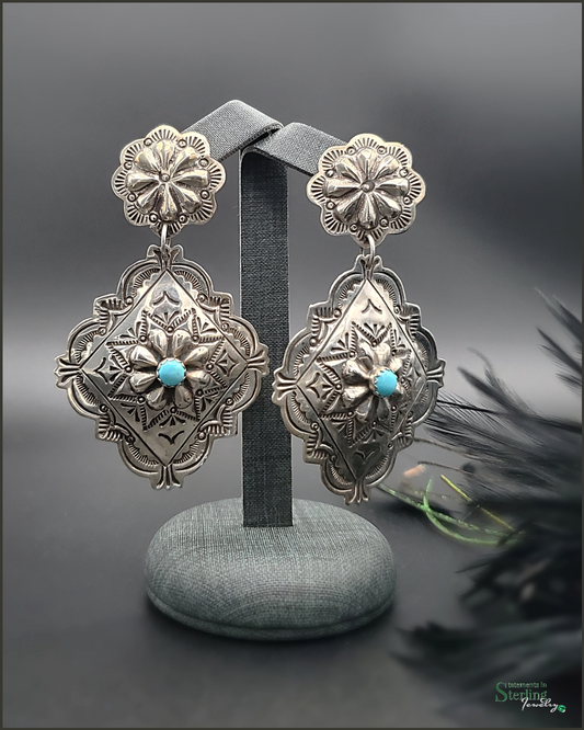 Kingman Turquoise and Sterling Silver Concho Earrings by Genevieve Blackgoat