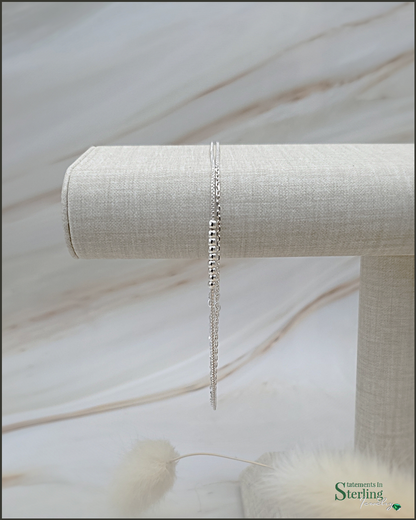 Sterling Silver Paperclip Link and Bead Anklet