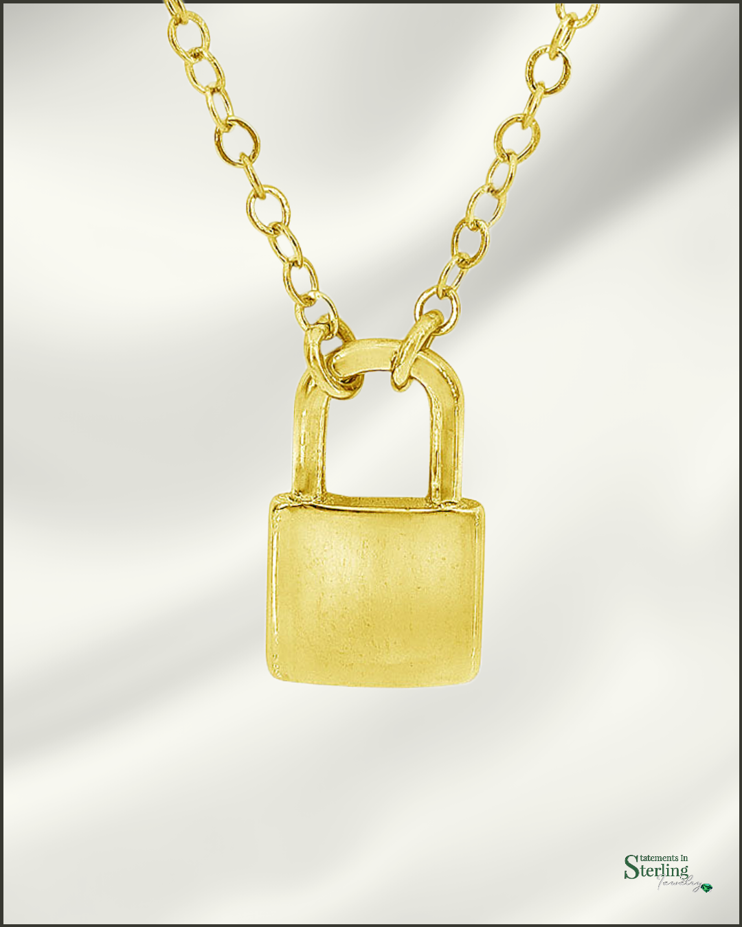 Sterling Silver Lock Necklace in Gold