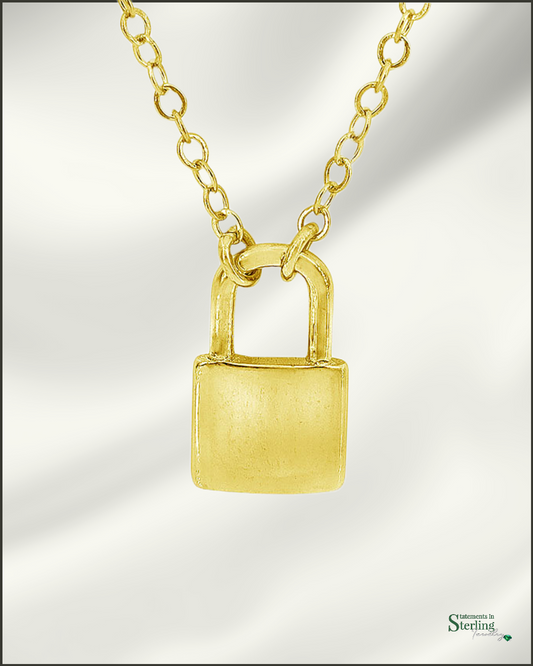 Sterling Silver Lock Necklace in Gold