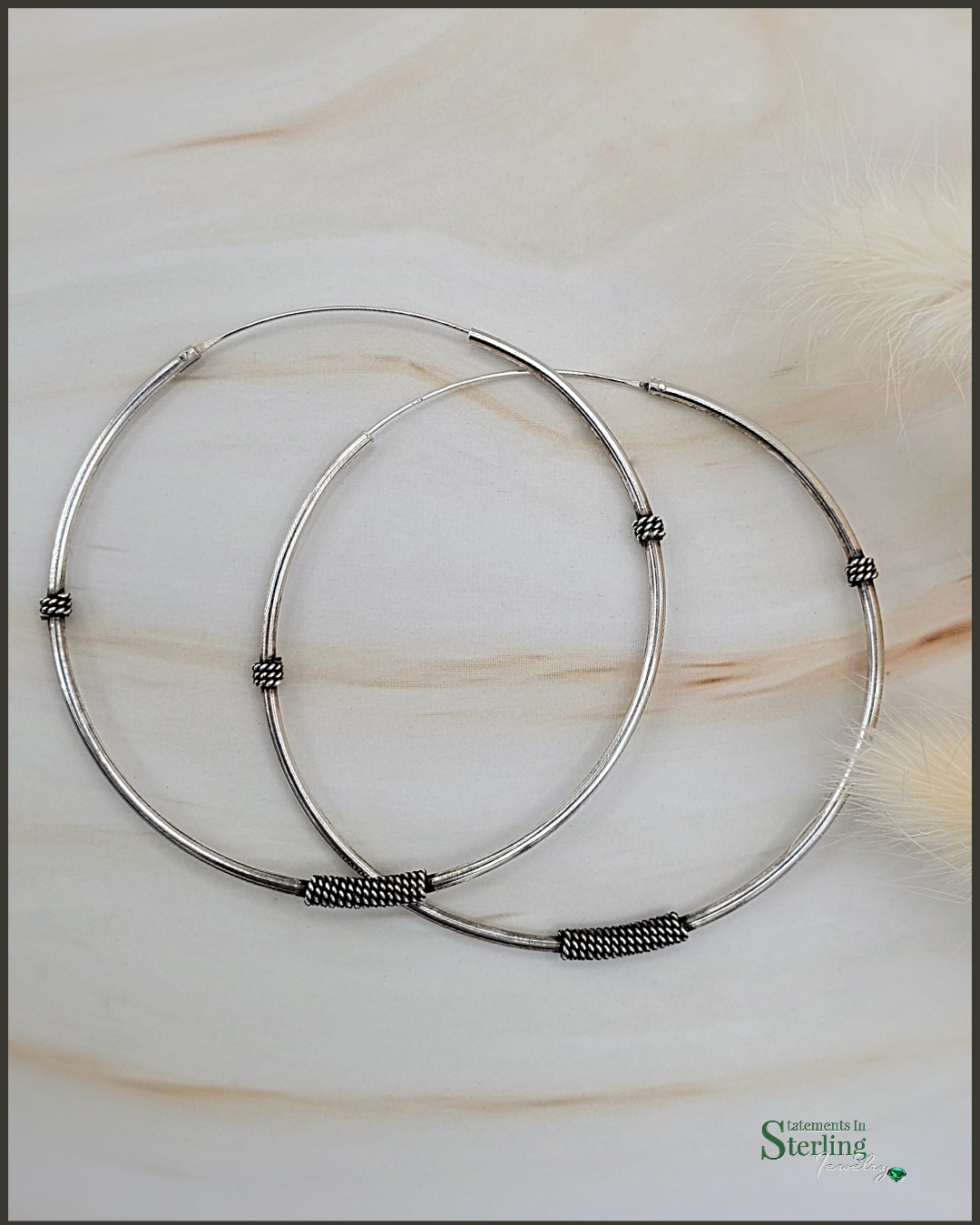 Sterling Silver Sleeper Hoops in Oxidized