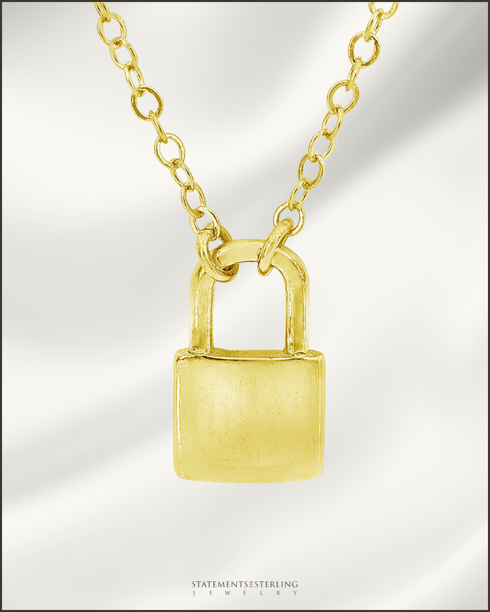 Sterling Silver Lock Necklace in Gold