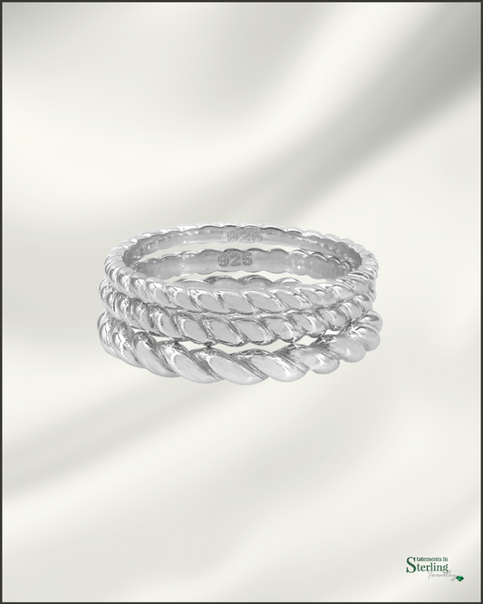 Sterling Silver Twisted Ring Trio in Rhodium