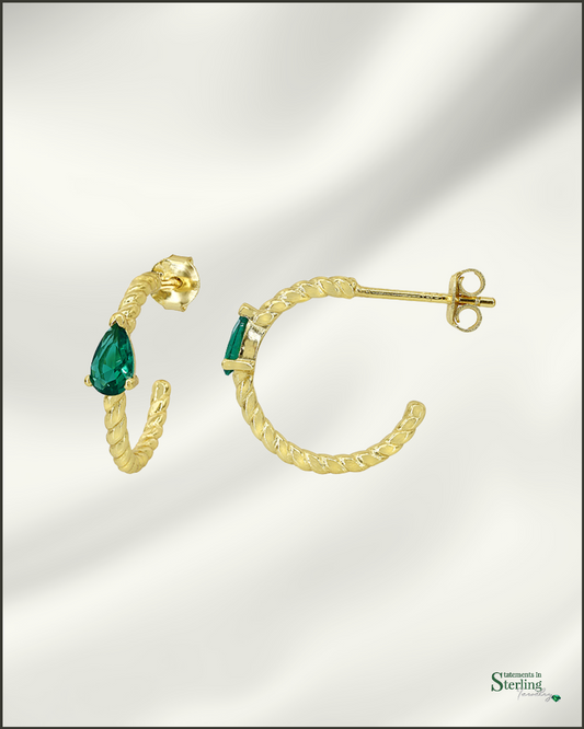 Sterling Silver Serpent Hoop Earrings with Cubic Zirconia in Gold