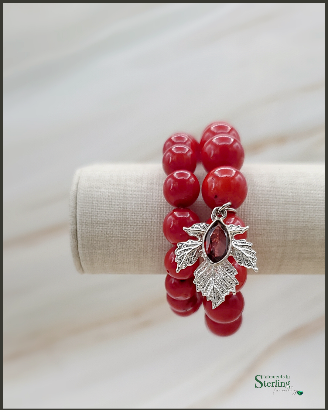 Red Sea Bamboo and Sterling Silver Beaded Leaf Bracelet Set
