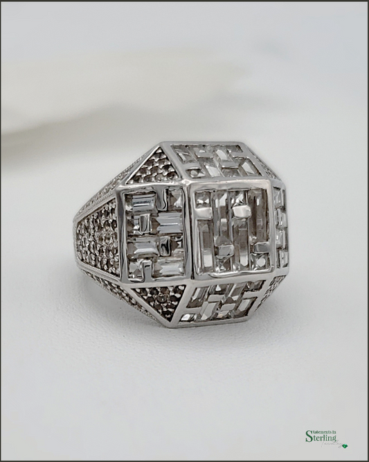 Vintage White Zircon and Sterling Silver Art Deco Ring