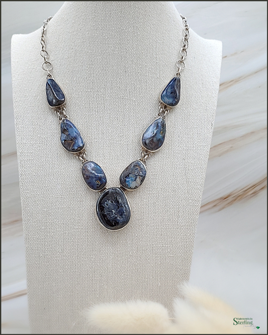 Australian Boulder Opal and Sterling Silver Statement Necklace