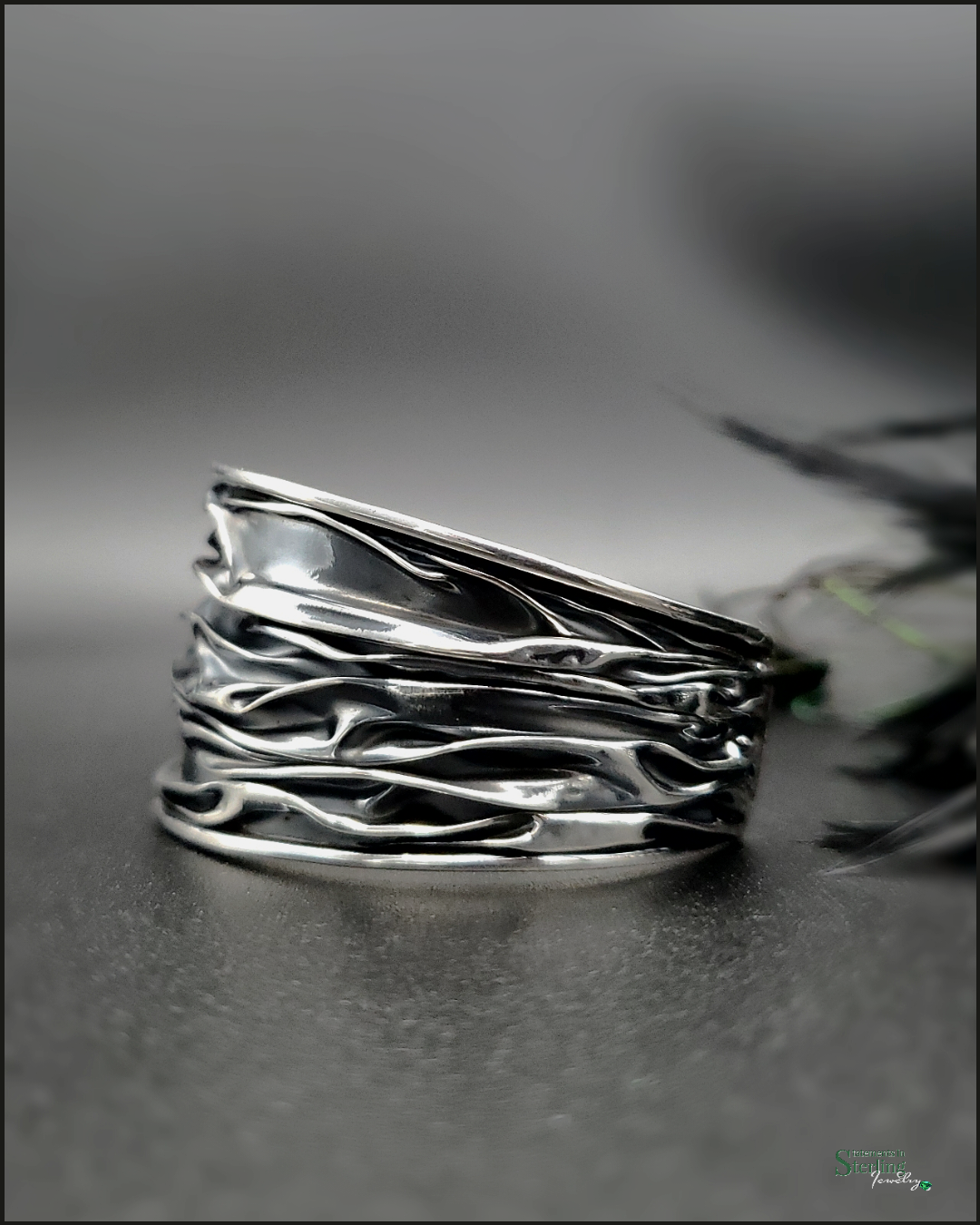 Sterling Silver Bold Crinkle Cuff Bracelet in Oxidized