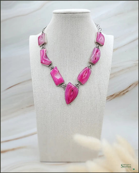 Pink Druzy and Sterling Silver Necklace