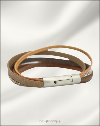 Rimanchik XYZ Leather and Stainless Steel Bracelet in Brown Leather