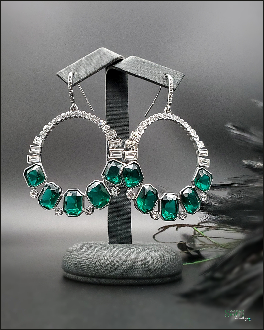 Vintage Sterling Silver Green Glass Earrings