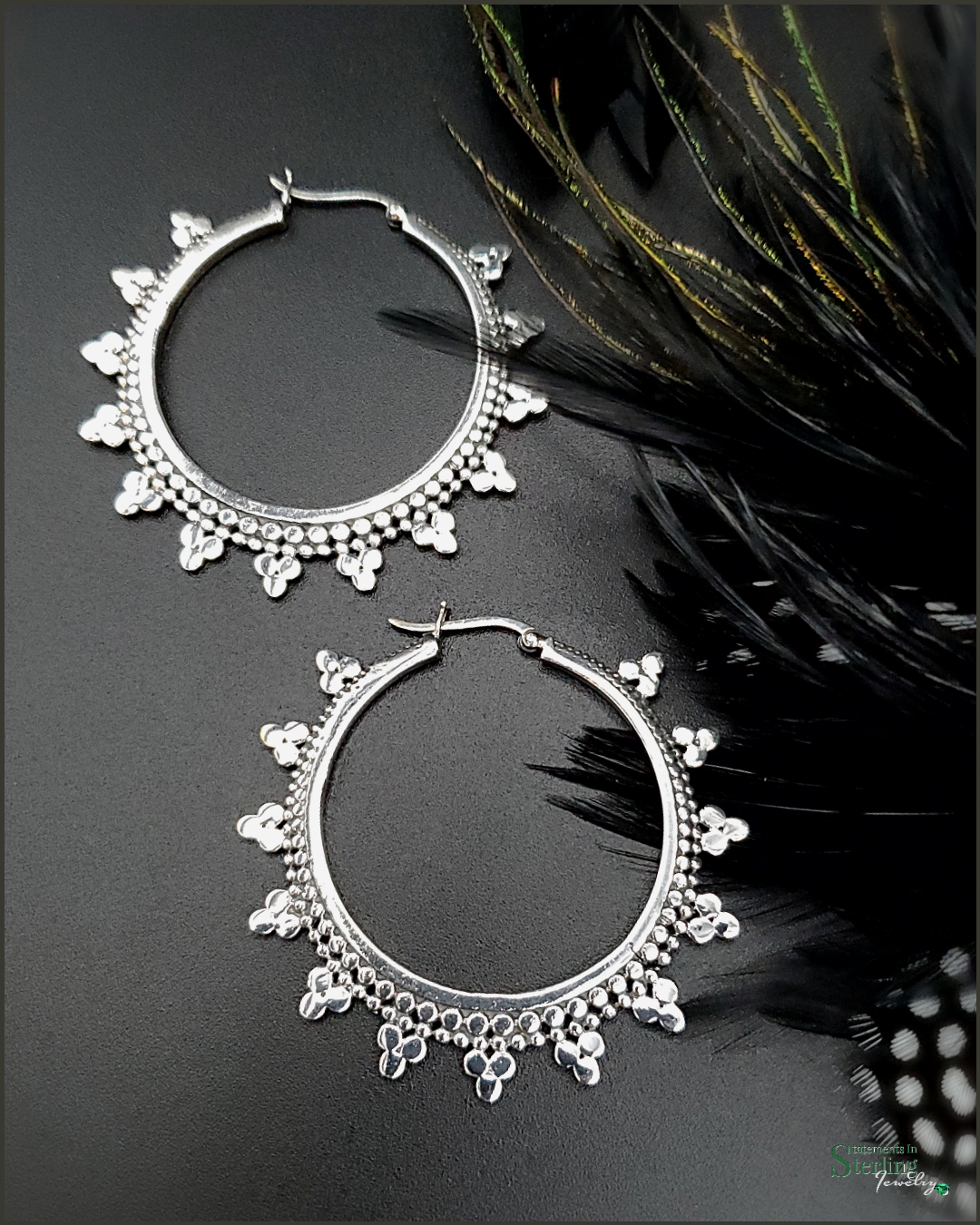 Sterling Silver Large Spiked Hoop Earrings