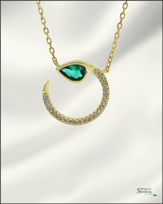 Sterling Silver Cubic Zirconia Serpent Necklace in Gold