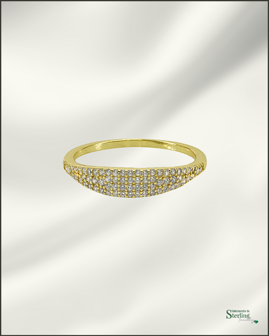 Sterling Silver Pave Ring with Cubic Zirconia in Gold