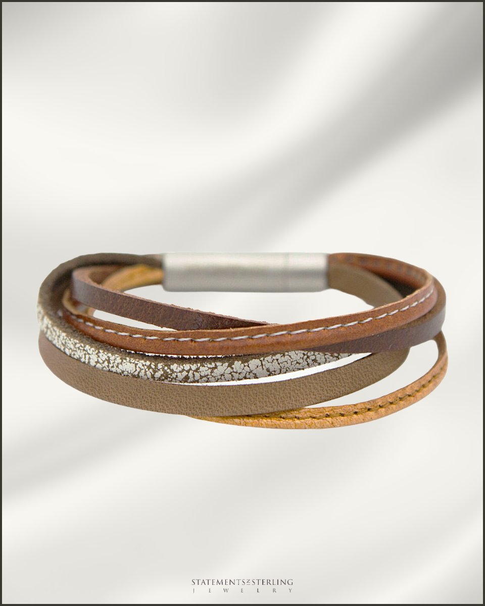 Rimanchik XYZ Leather and Stainless Steel Bracelet in Brown Leather