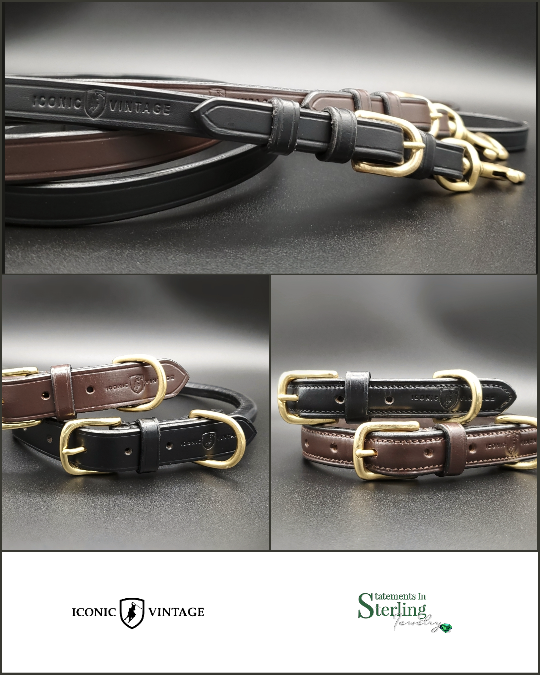 Iconic Vintage IV LUXE Raised Leather Dog Collar in Dark Havana