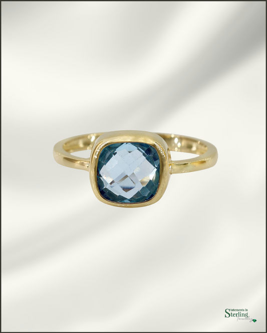 10k Gold Square Gemstone Ring in Blue Topaz