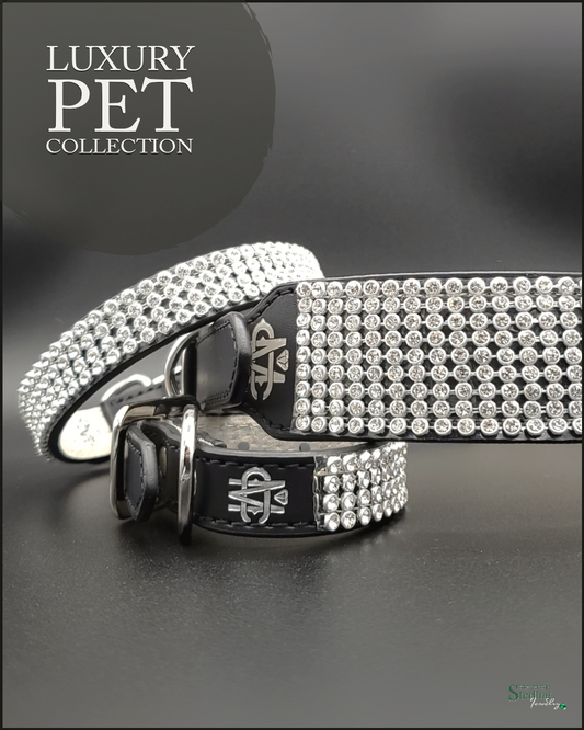 Mutt Couture Rhinestone and Leather Glam Dog Collar in Black