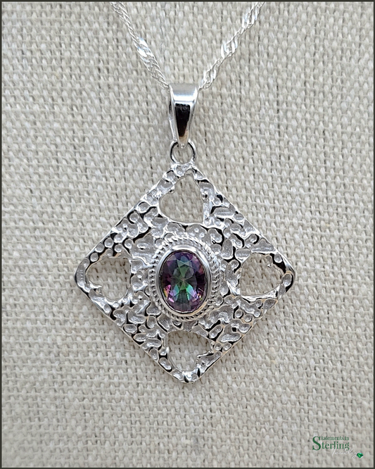 Gemstone Heart Cutout Pendant in Mystic Quartz and Sterling Silver