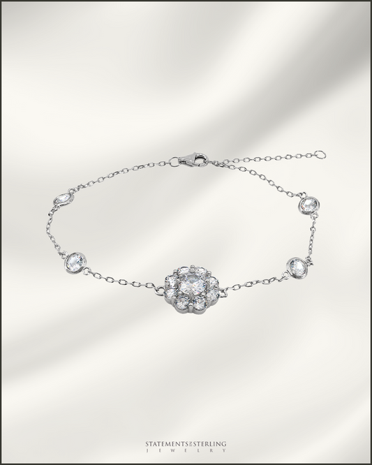 Sterling Silver Cubic Zirconia Flower Bracelet
