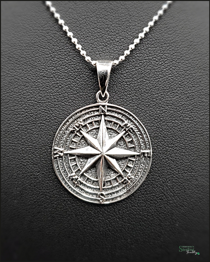 Sterling Silver Oxidized Compass Necklace