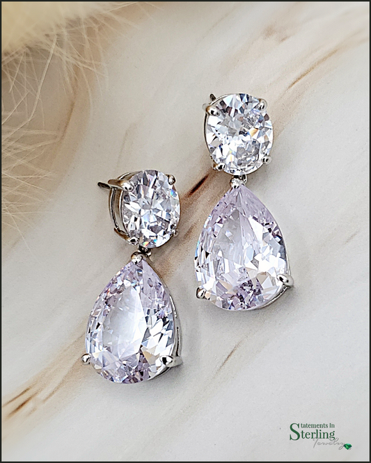White Topaz and Sterling Silver Two Stone Earrings