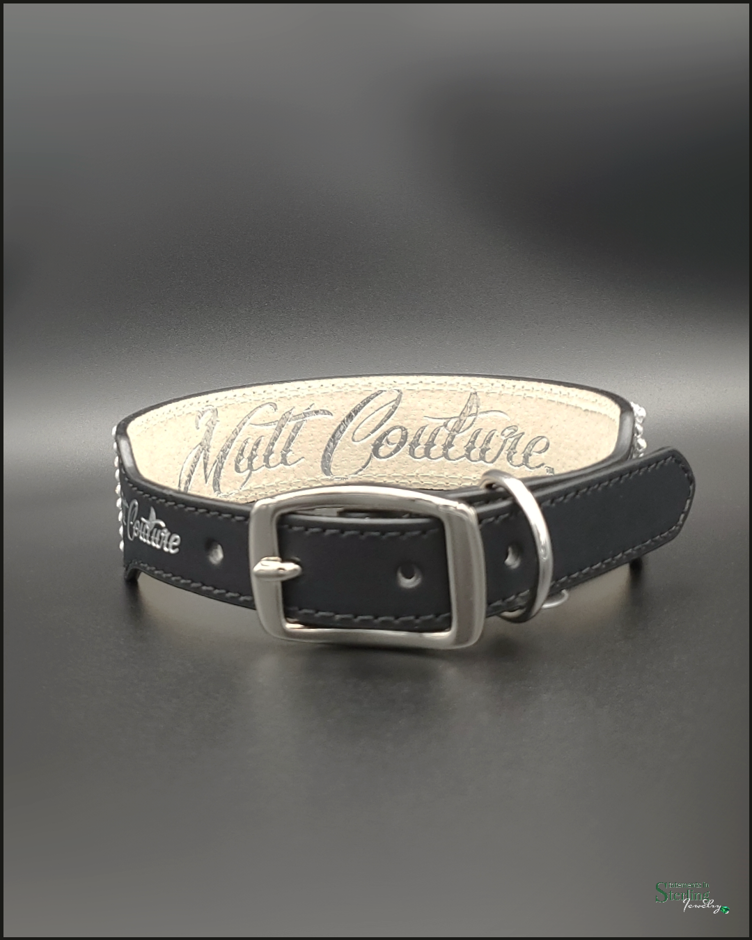 Mutt Couture Rhinestone and Leather Glam Dog Collar in Black