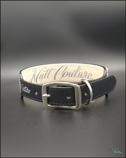 Mutt Couture Rhinestone and Leather Glam Dog Collar in Black