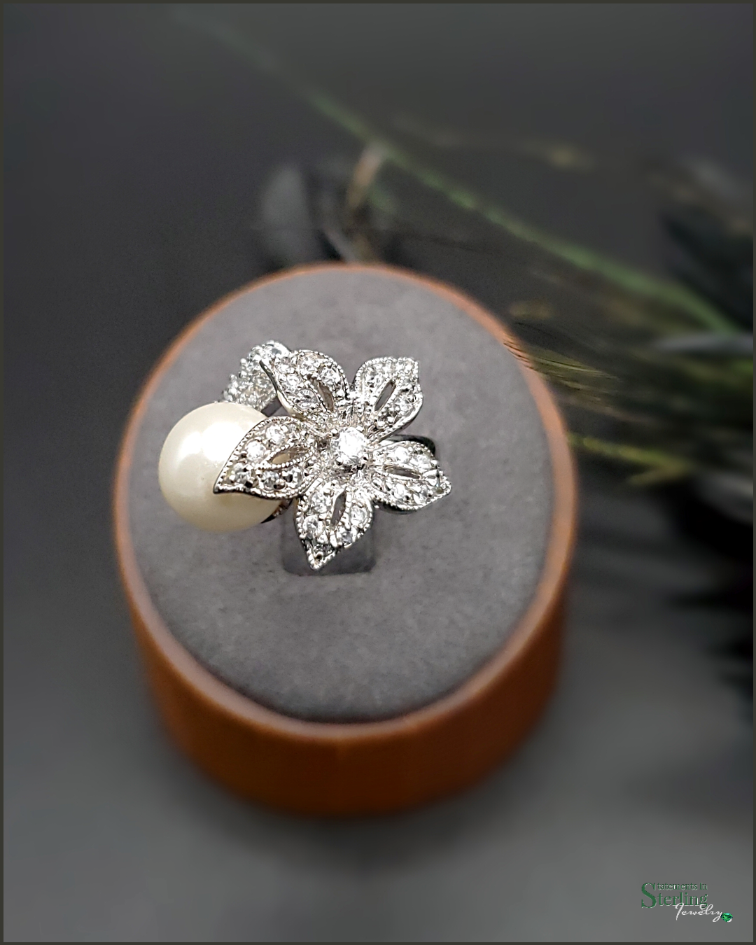 Pearl, White Topaz and Sterling Silver Petite Forever Flower Ring