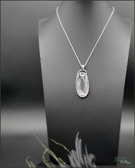 Clear Quartz and Sterling Silver Oval Pendant