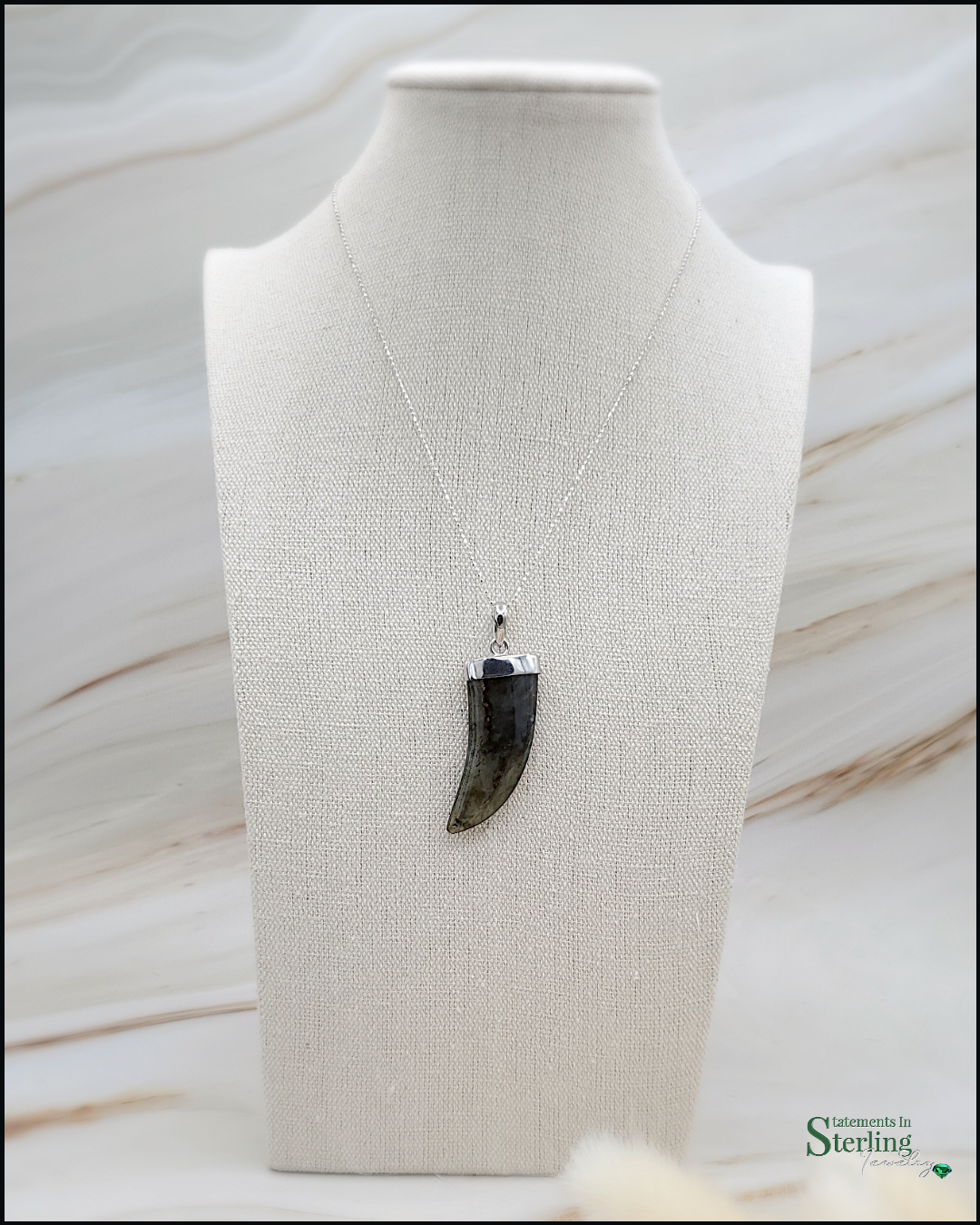 Large Labradorite and Sterling Silver Tusk Pendant