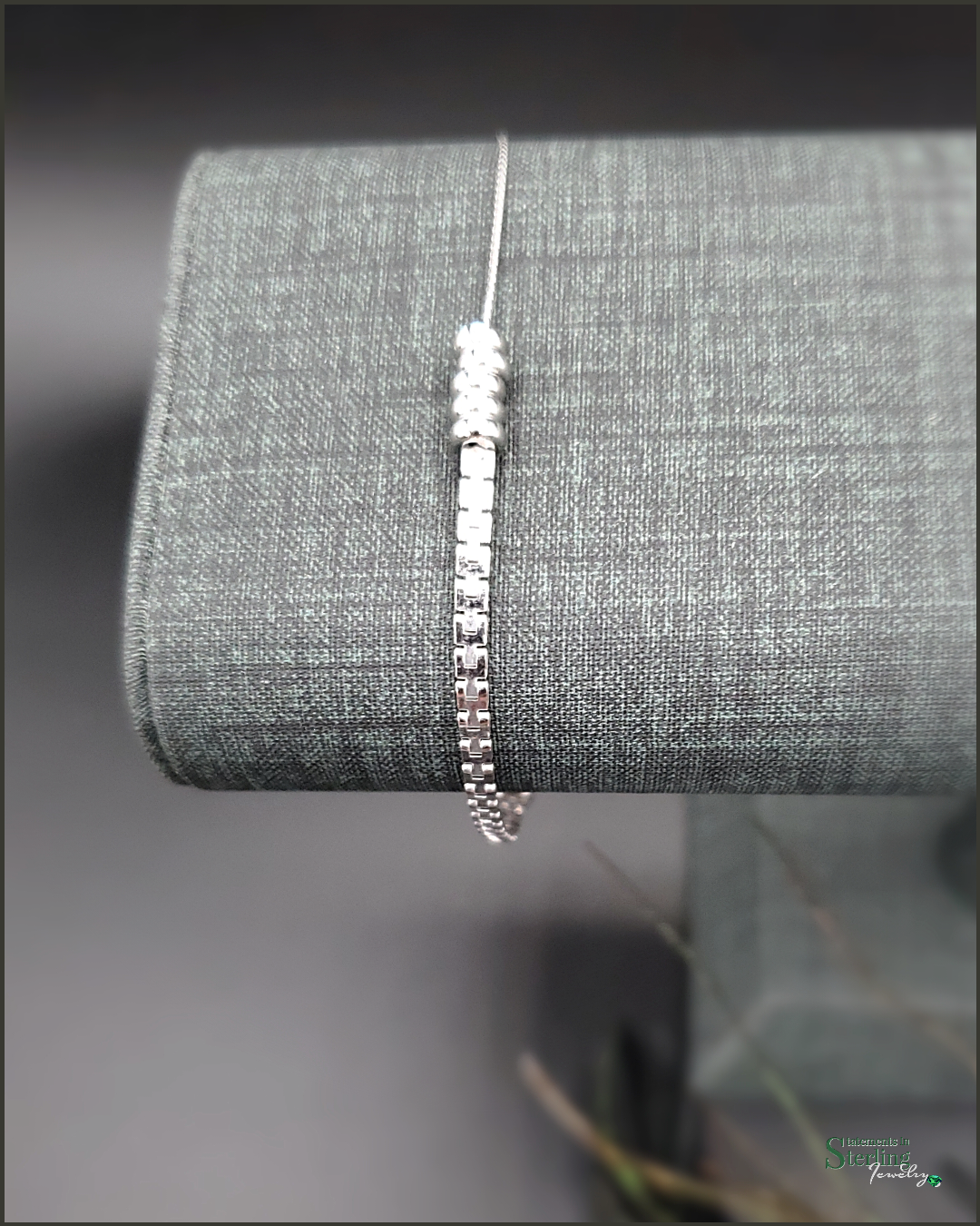 Sterling Silver Italian Double Link Rondelle Bead Bracelet in Rhodium