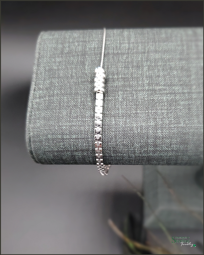 Sterling Silver Italian Double Link Rondelle Bead Bracelet in Rhodium