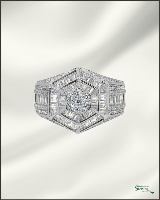 Sterling Silver Men's Gatsby Ring with Cubic Zirconia