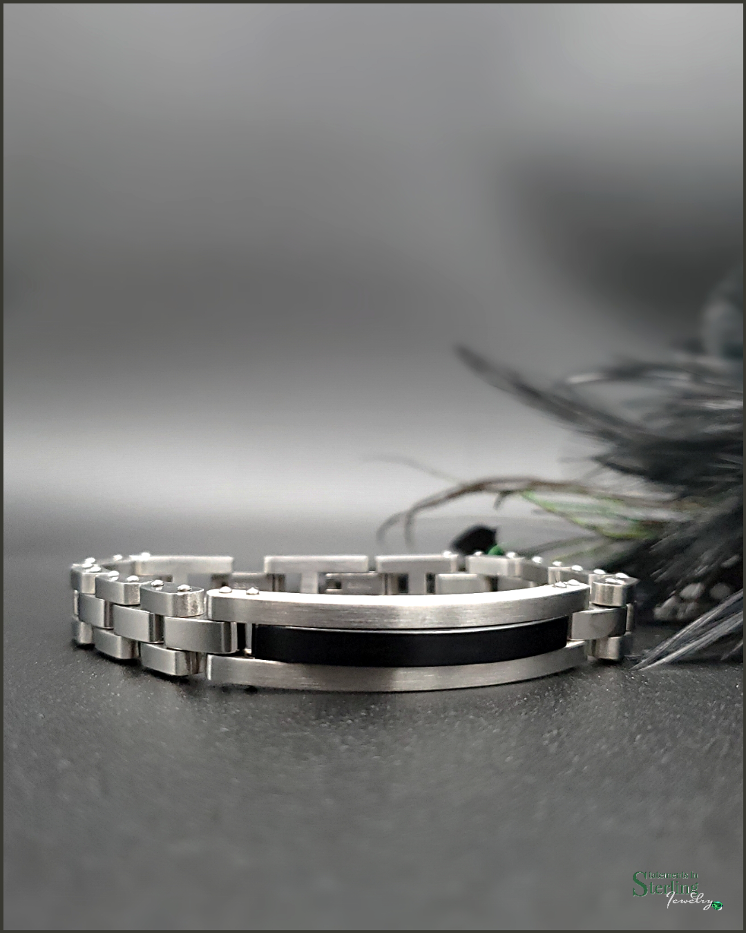 Black Onyx and Stainless Steel Bracelet