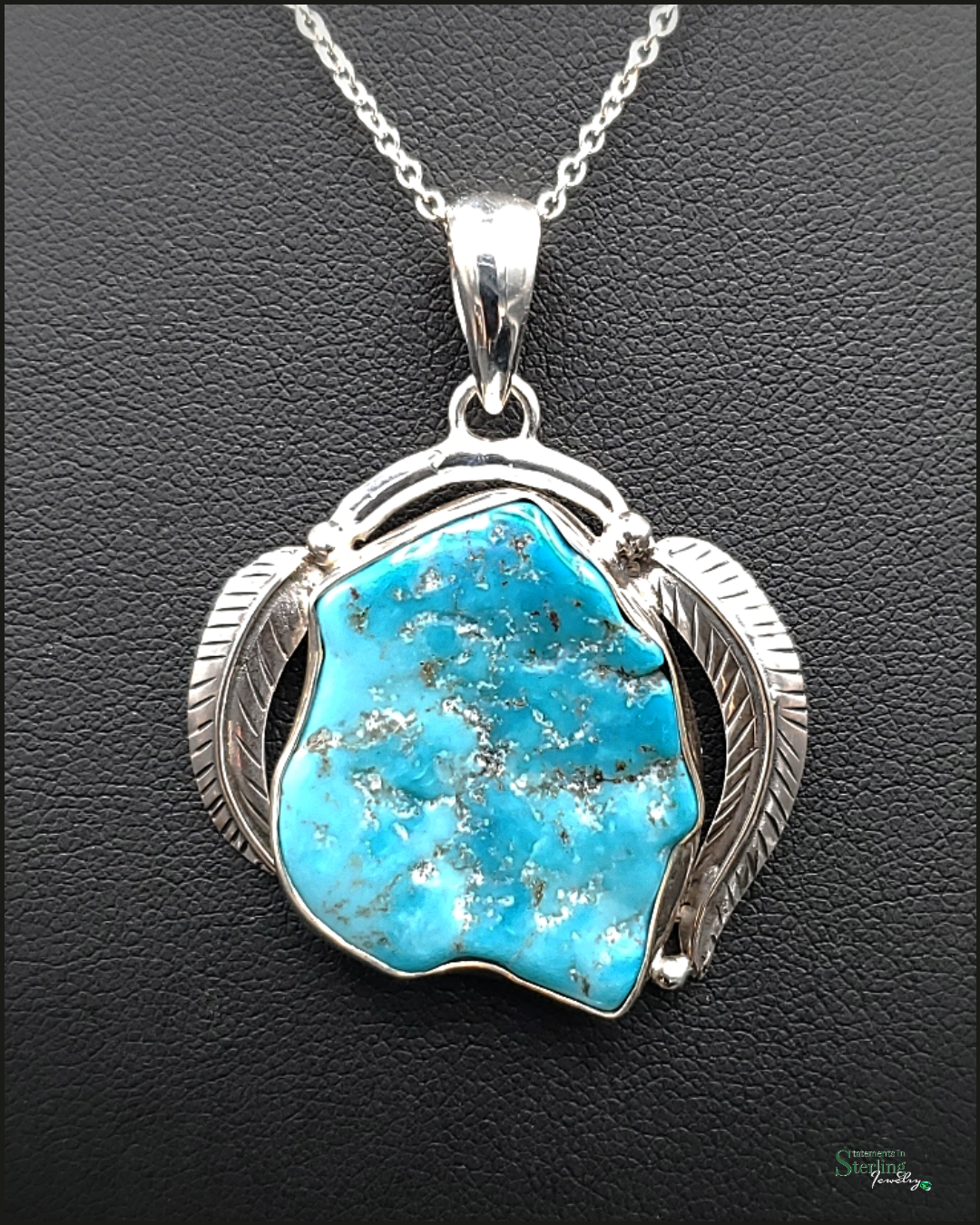 Turquoise and Sterling Silver Feather Pendant